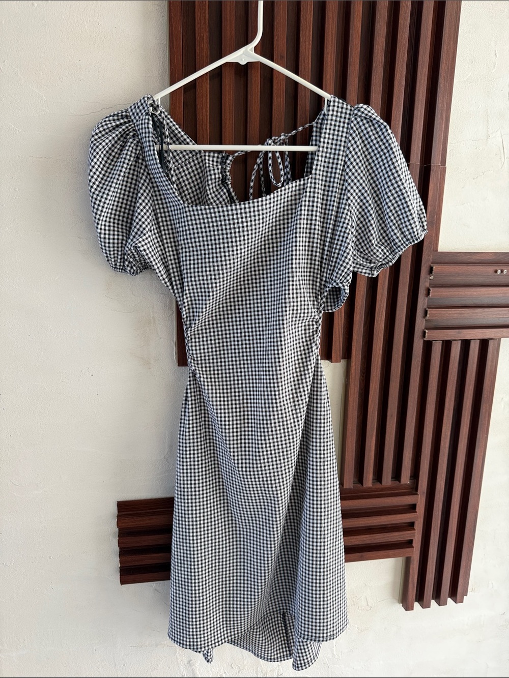 HYFVE Black & White Gingham Midi Dress with Puff Sleeves